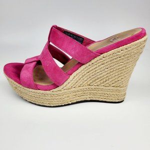 UGG Tawnie Raspberry Suede Wedge Sandals 8
